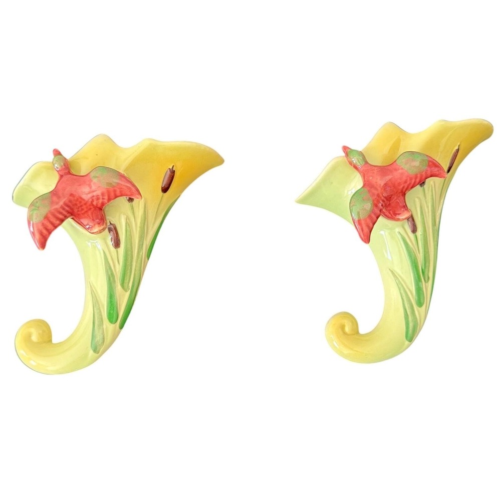 Vintage McCoy Duck Wall‎ Pocket Pair 1950s USA Ceramic Cattails MCM